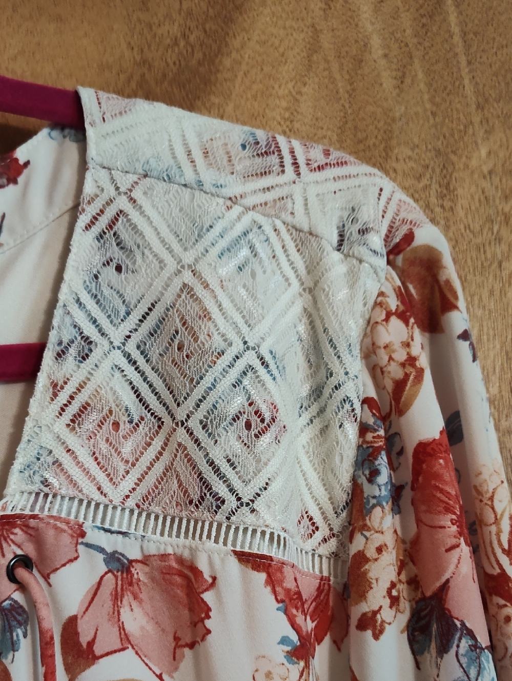 Haute Hippie Tribe Dress Floral Rust Blue Cream Tassels Boho Kimono Sleeves XL - Picture 5 of 16